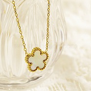 Golden Stainless Steel Flower Pendant Necklaces with Natural Shell for Women, Light Grey, 16.54 inch(42cm)(RH7292-3)