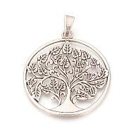 Tibetan Style Alloy Big Pendants, Cadmium Free & Lead Free, Flat Round with Tree of Life, Antique Silver, 69x62.5x2mm, Hole: 5x11.5mm(PALLOY-S099-04AS)