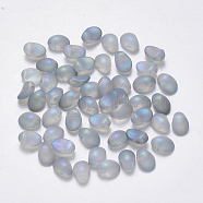 Transparent Spray Painted Glass Charms, with Glitter Powder, Oval, Light Grey, 8.5x6x4.5mm, Hole: 1mm(X-GLAA-R211-05-D01)