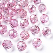 Transparent Acrylic Beads, Faceted, Football, Flamingo, 14x13.5mm, Hole: 2mm, about 330pcs/500g(MACR-S373-101-P07)