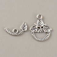 Tibetan Style Alloy Toggle Clasps, Leaf, Antique Silver, Pendant: 8x16x1.5mm, Hole: 1.8mm, Bar: 19.5x15.5x1.5mm, Hole: 1.8mm(FIND-CJC0009-74AS)