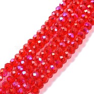 Electroplate Glass Beads Strands, Half Rainbow Plated, Faceted, Rondelle, FireBrick, 10x8mm, Hole: 1mm, about 63~65pcs/strand, 19.2~20 inch(48~50cm)(EGLA-A034-T10mm-L09)
