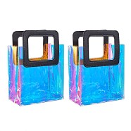 PVC Laser Transparent Bag, Tote Bag, with PU Leather Handles, for Gift or Present Packaging, Rectangle, Black, 25.5x18cm, 2pcs/set(sgABAG-SZ0001-04A-02)