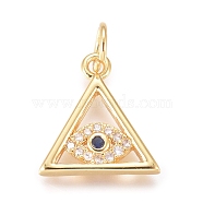 Brass Micro Pave Cubic Zirconia Pendants, with Jump Ring, Triangle with Evil Eye, Clear, Golden, 13x12x2mm, Hole: 2.4mm(X-KK-D156-02G)