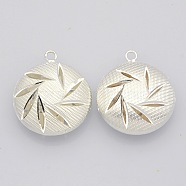 Brass Hollow Pendants, Flat Round, Silver Color Plated, 30x25x10mm, Hole: 3mm(KK-J188-20S)