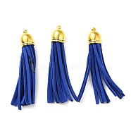 (Defective Closeout Sale: Oxidized) Golden Brass Suede Tassels Big Pendants, for Cell Phone Straps Making, Blue, 66x20mm, Hole: 1.6mm(FIND-XCP0001-14)