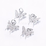 Long-Lasting Plated Brass Micro Pave Cubic Zirconia Charms, Butterfly, Real Platinum Plated, 11x12x2.5mm, Hole: 3mm(ZIRC-F069-32P)