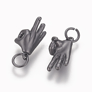Brass ASL Charms, Long-lasting Plated, Gesture For OK, Matte Gunmetal, 14.2x7x6.2mm, Hole: 3.5mm(KK-O122-08MB)