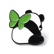 Butterfly on the Back Panda Enamel Pin, Black Tone Alloy Brooch for Backpack Clothes, Lime Green, 25x24x1mm(JEWB-A019-01A)