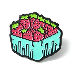 Black Alloy Brooches, Enamel Pins, for Backpack Cloth, Strawberry Basket, Strawberry, 28.5x30.5x1.5mm(JEWB-O013-06EB)