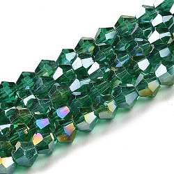 Transparent Electroplate Glass Beads Strands, AB Color Plated, Faceted, Bicone, Teal, 3.5mm, about 113~115pcs/strand, 36~36.5cm(GLAA-F029-3mm-A10)