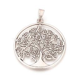 Tibetan Style Alloy Big Pendants, Cadmium Free & Lead Free, Flat Round with Tree of Life, Antique Silver, 69x62.5x2mm, Hole: 5x11.5mm(PALLOY-S099-04AS)