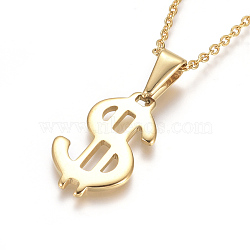 304 Stainless Steel Pendant Necklaces, with Cable Chains and Lobster Claw Clasps, Dollar Sign, Golden, 17.6 inch(44.8cm), 1.5mm(NJEW-F275-18G)