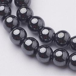 6MM Black AAA Grade Round Non-Magnetic Synthetic Hematite Beads Strands, Size: about 6mm in diameter, hole: 1mm, about 72pcs/strand(X-G-H1072-1)