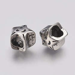 Ion Plating(IP) 304 Stainless Steel European Beads, Large Hole Beads, Star, Antique Silver, 10x10x9mm, Hole: 4.5mm(STAS-J022-080AS)