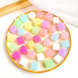 Imitation Jelly Style Acrylic European Beads, Large Hole Beads, Cube, Mixed Color, 14.5x14.5x14.5mm, Hole: 4mm(X-OACR-L016-15)