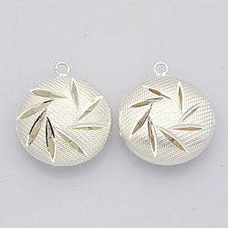 Brass Hollow Pendants, Flat Round, Silver Color Plated, 30x25x10mm, Hole: 3mm(KK-J188-20S)