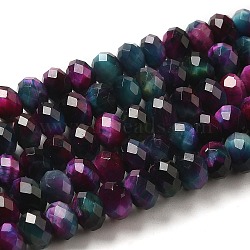 Natural Rainbow Tiger Eye Beads Strands, Dyed, Faceted, Rondelle, Indigo, 6x4mm, Hole: 1mm, about 92~101pcs/strand, 15.55 inch(39.5cm)(G-NH0002-D01-02)