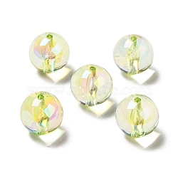 UV Plating Transparent Rainbow Iridescent Acrylic Beads, Round, Green Yellow, 15~16x15mm, Hole: 2mm(TACR-A005-01G)