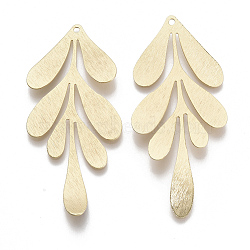 Brass Big Pendants, Nickel Free, Leaf, Real 18K Gold Plated, 61.5x27x1mm, Hole: 1.6mm(KK-S354-189-NF)