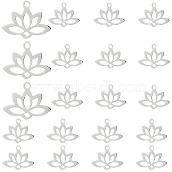201 Stainless Steel Charms, Laser Cut, Hollow, Lotus, Stainless Steel Color, 14x18.5x1mm, Hole: 1.6mm, 20pcs/box(RESI-SZ0003-20)