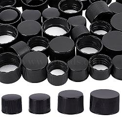 56Pcs 4 Style Plastic Screw-On Caps, Bottle Jug Storage Cap Lids, Flat Round, Black, 20~30.5x15~17mm, Inner Diameter: 18~28mm, 14pcs/style(AJEW-BC0003-85B)