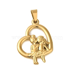 Ion Plating(IP) 304 Stainless Steel Pendants, Heart with Sister Charm, Golden, 30x22x2.5mm, Hole: 6x3mm(STAS-C103-20B-G)