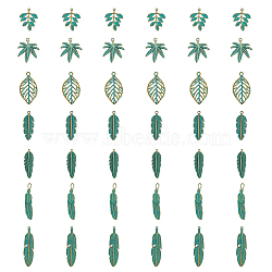 Zinc Alloy Leaf Pendants, Cadmium Free & Lead Free, Mixed Shape, Antique Bronze & Green Patina, 36~60x11~32x1~3.5mm, Hole: 2~4mm, 6pcs/style(FIND-FH0008-40)