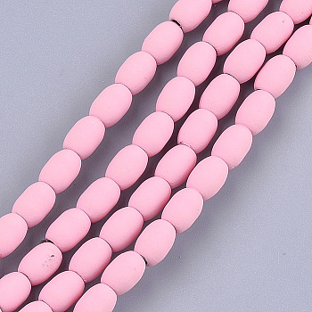 Spray Painted Non-magnetic Synthetic Hematite Beads Strands, Oval, Pink, 7.5x5mm, Hole: 1.5mm, about 53~54pcs/strand, 15.7 inch