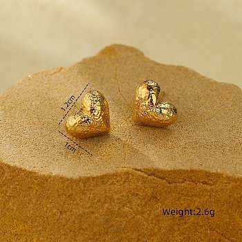 304 Stainless Steel Stud Earrings, for Women, Herat, Golden, 10x12mm