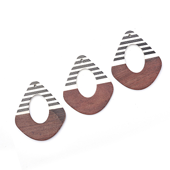 Resin & Wood Pendants, Teardrop, Sienna, 49x41x3~4mm, Hole: 2mm