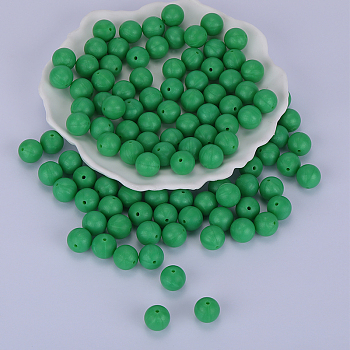Round Silicone Focal Beads, Chewing Beads For Teethers, DIY Nursing Necklaces Making, Sea Green, 15mm, Hole: 2mm