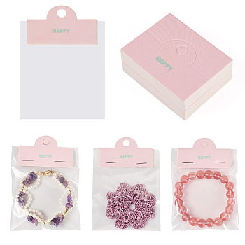 100Pcs Folding Flower Printed Paper Display Header Cards, with 100Pcs OPP Cellophane Bags, Rectangle, Pearl Pink, 5x6.4x0.035cm, 100pcs/set
