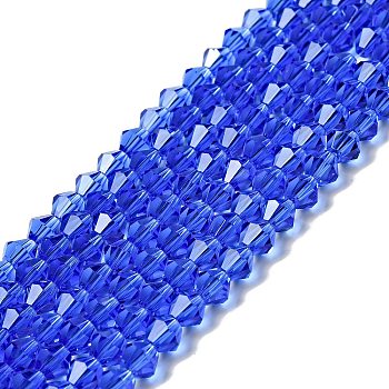 Imitation Austrian Crystal 5301 Bicone Beads, Faceted Glass Beads Strands, Blue, 6x6mm, Hole: 1.2mm, about 47~48pcs/strand, 10.24 inch~10.43 inch(26~26.5cm)