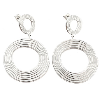 304 Stainless Steel Stud Earrings, Ring Dangle Earrings for Women, Stainless Steel Color, 59.5x38.5mm
