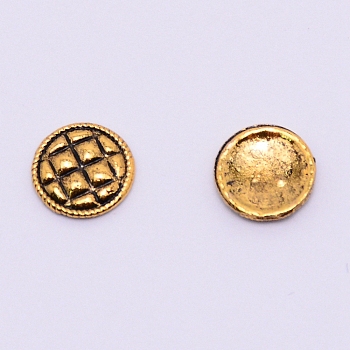 Alloy Cabochons, Nail Art Studs, Nail Art Decoration Accessories for Women, Flat Round with Grid, Antique Golden, 7.5x1mm, 100pcs/bag