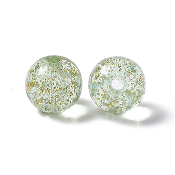 Transparent Acrylic Beads, with Glitter Powder, Round, Light Green, 15x14mm, Hole: 3.5mm