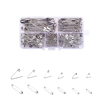 Iron Safety Pins, Platinum, 22~56x5~11x2~3mm, Pin: 0.5~1mm, 220pcs/box