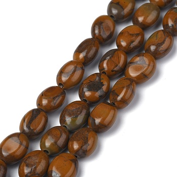 Natural Bamboo Leaf Stone Bead Strands,, Oval, 8x6x3.5~4mm, hole: 1mm, about 45~52pcs/strand, 15.16~15.74 inch(38.5~40cm)
