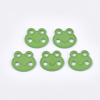 Painted Poplar Wood Pendants, Frog, Lime Green, 19x21.5x1.5mm, Hole: 3mm