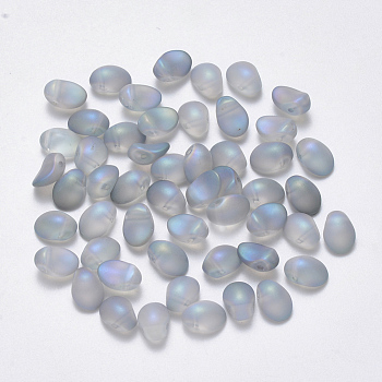 Transparent Spray Painted Glass Charms, with Glitter Powder, Oval, Light Grey, 8.5x6x4.5mm, Hole: 1mm
