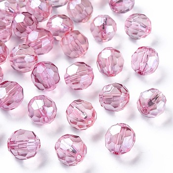 Transparent Acrylic Beads, Faceted, Football, Flamingo, 14x13.5mm, Hole: 2mm, about 330pcs/500g