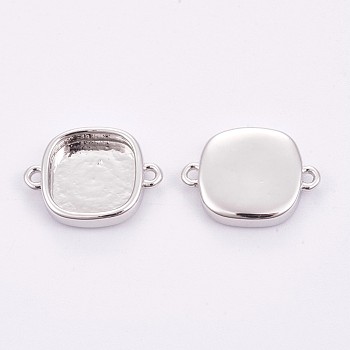 Brass Cabochon Connector Settings, Plain Edge Bezel Cups, Long-Lasting Plated, Square, Platinum, Tray: 9x9mm, 11x15x3mm, Hole: 1mm