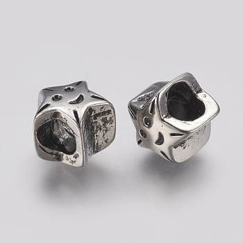 Ion Plating(IP) 304 Stainless Steel European Beads, Large Hole Beads, Star, Antique Silver, 10x10x9mm, Hole: 4.5mm