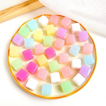 Imitation Jelly Style Acrylic European Beads, Large Hole Beads, Cube, Mixed Color, 14.5x14.5x14.5mm, Hole: 4mm