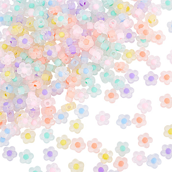 Transparent Acrylic Beads, Frosted, Bead in Bead, Flower, Mixed Color, 12x12.5x6mm, Hole: 2.5mm, 400pcs/box