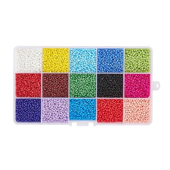 195G 15 Colors Glass Seed Beads, Opaque Colours Seed, Small Craft Beads for DIY Jewelry Making, Round, Mixed Color, 12/0, 1.5~2x1.5~2mm, Hole: 0.5~1mm, 13g/color