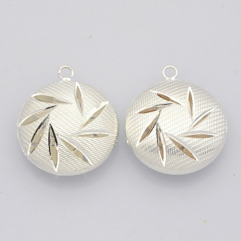 Brass Hollow Pendants, Flat Round, Silver Color Plated, 30x25x10mm, Hole: 3mm