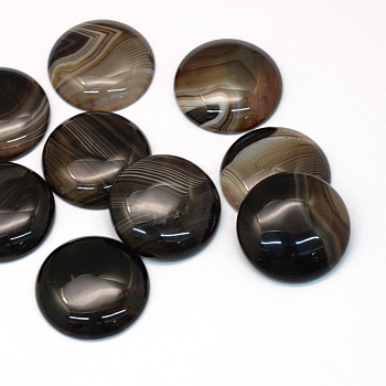 Dyed Natural Striped Agate/Banded Agate Cabochons, Half Round/Dome, Coconut Brown, 30~31x6~8mm