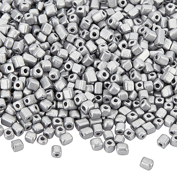 2000Pcs 6/0 Baking Paint Glass Seed Beads, Metallic Colours, Round Hole, Cube, Silver Plated, 3~7x3x3mm, Hole: 0.5mm